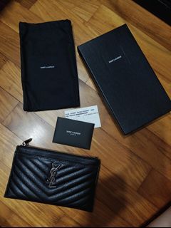 Saint Laurent Black Chevron Pouch with Box and Dustbag