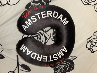 Black Neck Pillow with "We Love Amsterdam" Print