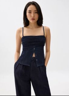 love bonito lb pleated denim bustier top tank blue denim shade button