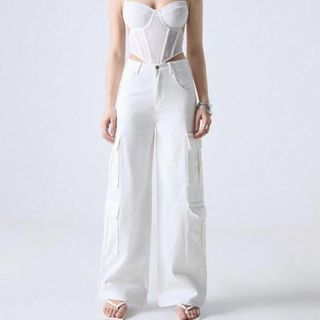 white cargo pants jeans wide leg straight baggy long