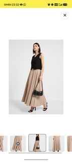 Beige Pleated Tulle Midi Skirt | Free Size