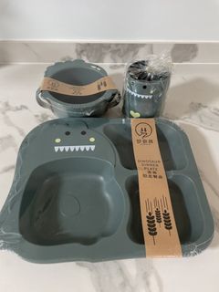 Dinosaur Themed Kids Dinnerware Set with Plate, Bowl, and Cup
