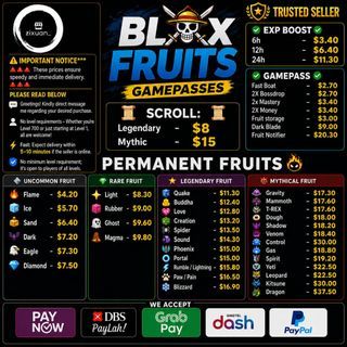 [🐲DRAGON🐲] Blox Fruit Permanent Fruit/Bloxfruit Gamepasses Roblox blox fruit