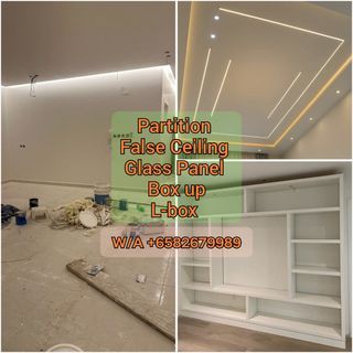 Drywall / partition wall / partition divider/ box up/ L-box/ false ceiling installation / soundproof wall/ glass panel installation / tv wall installation / arch wall/ glass sticker installation
