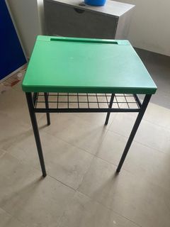 Green Top Study Desk with Metal Frame and Shelf