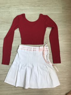 Red Crop Tops and White Skirt/Pants Set