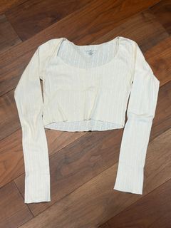 Brandy Melville McKenna Pointelle Eyelet Long Sleeve Cream Top