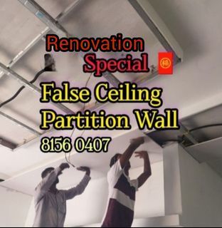Partition wall service/False ceiling service/plastering service/Direct contractor/Painting Service/Limewash Service/Epoxy/partition divider/Varnish service/Box up/3 rm flat,4 rm flat,5 rm flat painting/Dismantle &Disposal/Grouting/Hacking/Installation