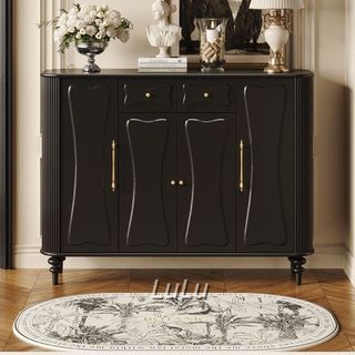 French Retro Black Lacquer Birch Entry Shoe Cabinet