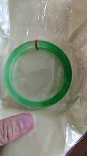 Green Jade Bangle Bracelet with Red String