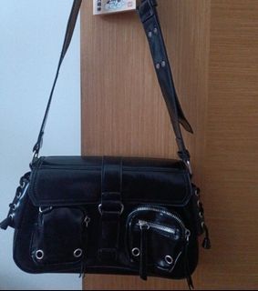 black fake leather y2k alt emo punk shoulder sling bag