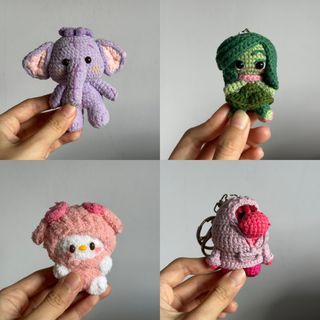 Cute Crochet Inside Out Disgust / Embarrassment / Winnie the Pooh Heffalump Lumpy / Hello Kitty Melody Disney Pixar Keychain