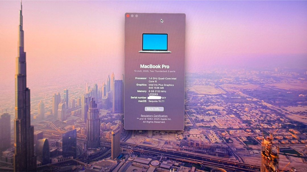 MacBook Pro 13-inch 2020 (Category: Laptops & Notebooks) located in Singapore. Submitted by rktan (Listing ID 1452035351, Image 4). Description: 🦆Ideal for everyday work, school or gaming 🦆 Charging port, Camera, Speaker, Magic Keyboard with Touch Bar, Touch ID, Touchpad in perfect working condition 🦆Original accessories and box included 🦆 Interior - mint working condition 🦆Exterior - no dents/ scratches 🦆Under utilised - 1.4 GHz Quad-Core 