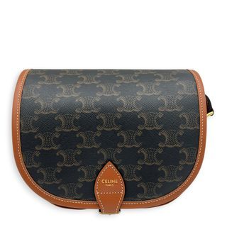 Celine Folco Shoulder Bag Brown in Coated Canvas, Gold hardware