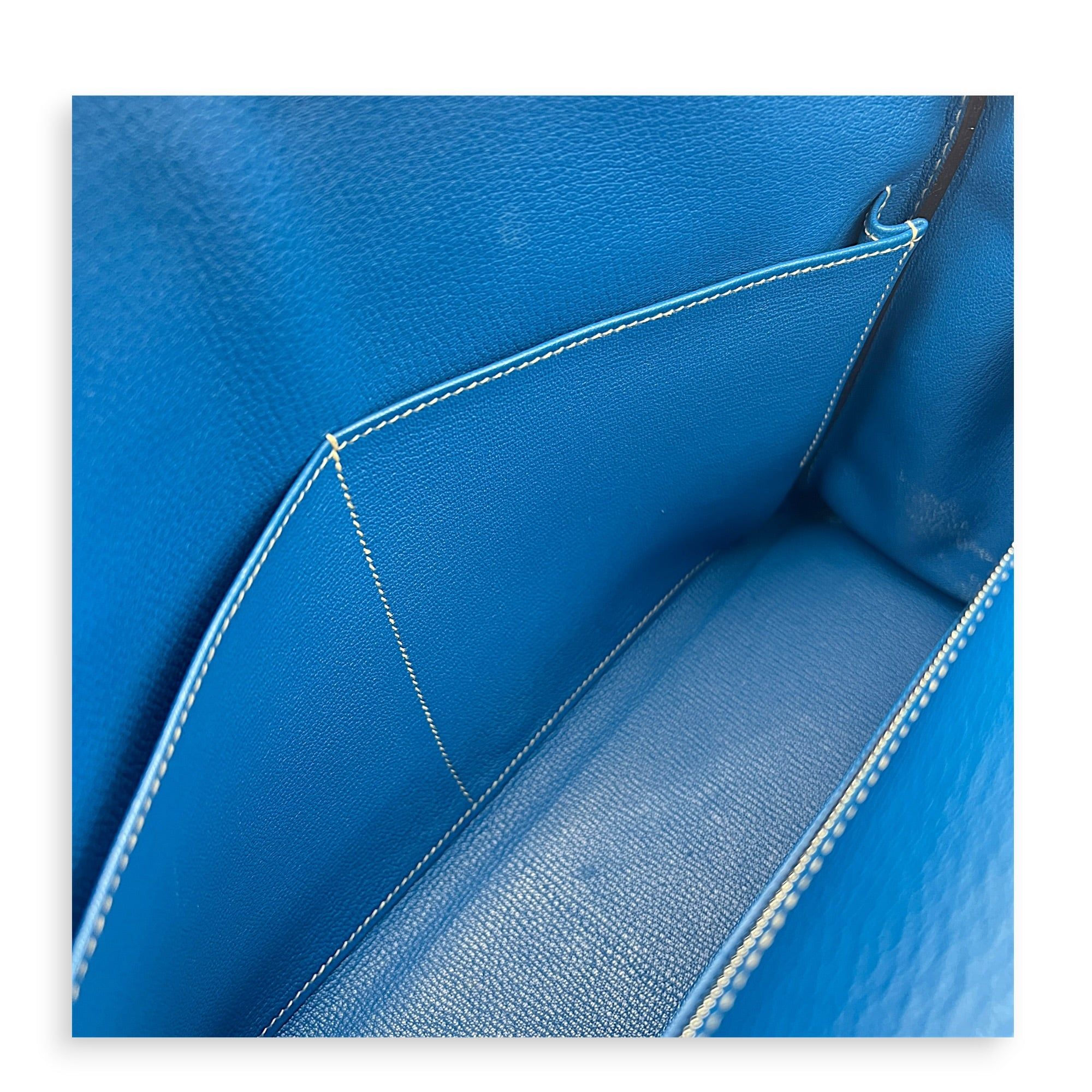 Hermès Kelly 35 Blue Electric/Mykonos Top Handle Bag in Epsom, Palladium hardware (Category: Bags & Wallets) located in Singapore. Submitted by carousellluxury (Listing ID 1452192953, Image 6). Description: SKU C2606-012653AN Material Epsom Size 35 Color Blue Electric/Mykonos Hardware Palladium Strap Included, detachable Dimension (L)32cm x (H)25cm x (W)13cm Accessories Care Card, Dust Bag, Raincoat, strap Series P in a square Circa Est NA Microc