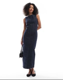 ASOS DESIGN Cinched Waist Denim Maxi Dress