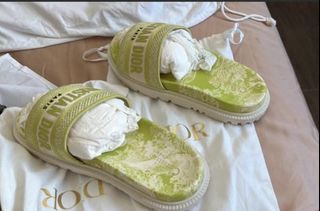 Christian Dior Slides Green Toile de Jouy