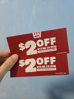 2 x KFC $2 Off Vouchers - Valid Until 31 Dec 2026