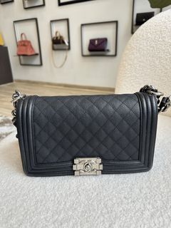 Chanel Boy Bag Old Medium Quilted Caviar Leather Ruthenium Hardware