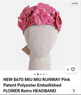 BN Authentic MIU MIU Runway headband Pink retro embellished flower accessories