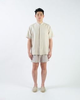 Li’s Atelier Mandarin Collar Button Down Shirt - Textured Beige
