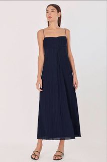 Lovet Rosanna Pleated Dress in Navy