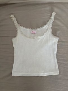Mellie White Lace Trim Ribbed Tank Top