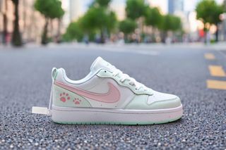 Brand New Ladies Pastel Green Smooth Leather Casual Trainer Cute Paw Print Heel Patch