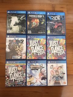 ($14 each) PS4 game  The last guardian / Minecraft  / Ride 3 / Dragonball xenoverse 2 / Just dance 2014 / Just dance 2015 / Warriors Orochi 4 / Tales of Zestiria