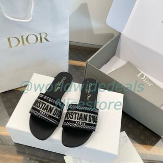 Dior Rhinestone Letter-Embroidered Slides
