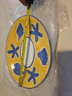 Oval Serving Platter with Seashells and Starfish Design