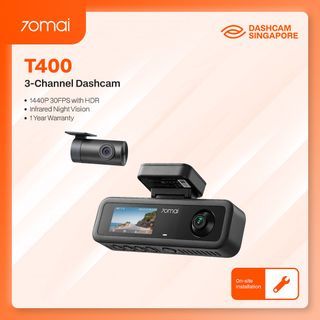 70mai T400 3CH Dashcam Singapore | 2K Front + 1080p Rear + 1080p Interior | Built-in 3-Channel Car Camera | IR Night Vision