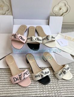 Dior Women's Bow Slides with Logo-Woven Straps