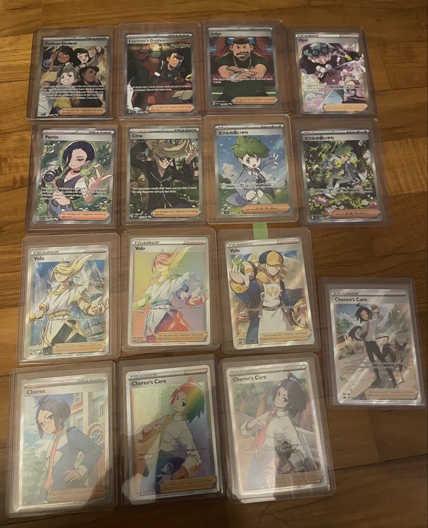 Pokemon / Pokèmon Card V Star / EX / Trainer / Pokemon the movie XY Xernease & Yveltal etc. (Category: Raw Cards) located in Singapore. Submitted by takayoshi_ng (Listing ID 1448260154, Image 3). Description: Pokemon / Pokèmon Trainer (supporter) Volo Set - $30 Cheren Set - $30 Wally set - $20 Paldean studen / Clive / Judge / Opal / Explorer Guide - $5ea Perrin (note: on top there is abit folded when I bought the tin already like that) - $20 JPN 