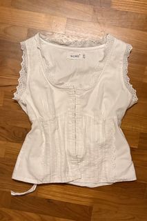 eyelet lace corset top sleeveless self tie thrifted