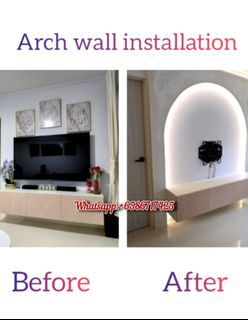 Arch wall/partition wall/false ceiling/arch installation/pipe boxup/ventilation boxup/door installation/hdb/condo/office/commercial/partition room/glass panel/gypsum board/access panel/Lbox/cove light/false ceiling repair/installation/house Reno/archway