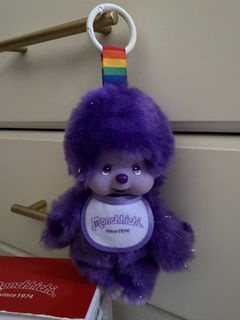 <SECRET> Monchhichi Purple Plush Keychain with Rainbow Strap