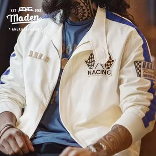 (BRAND NEW IN STOCK) MADEN brand workwear style men's youth tough guy fashion American retro color blocked embroidery racing jacket F1 driver's clothing casual baseball collar jacket