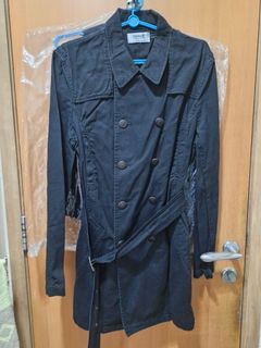 Topman Black Double Breasted Belted Jacket Trench Coat