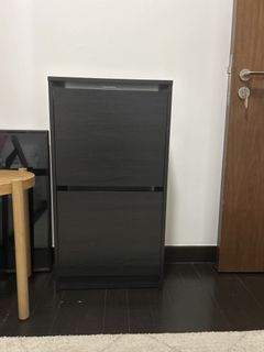 Black 2-Tier Flip Door Shoe Cabinet