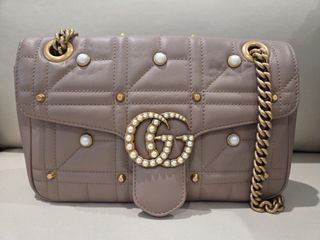 Gucci Marmont Matelassé Shoulder Bag with Pearls