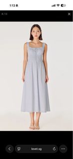 lovet ALERI PADDED RUCHED RUFFLE STRAP RIBBON MAXI DRESS