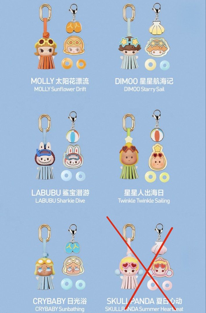 POP MART Island Vacation- Decorative Accessory (Category: Designer & Blind Box Toys) located in Singapore. Submitted by estelleanna (Listing ID 1455126921, Image 1). Description: POP MART Island Vacation- Decorative Accessory - Molly Sunflower Drift - Dimoo Starry Sail - Labubu Sharkie Dive - Twinkle Twinkle Sailing (PWP1) - Crybaby Sunbathing .