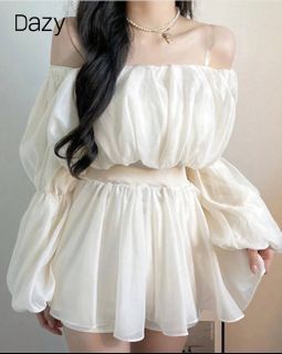 SHEIN Dazy Women's Elegant Off Shoulder Lantern Sleeve Cinched Top