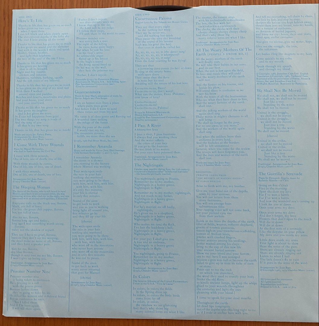 Vinyl / LP: folk - John Baez Gracias à la Vida (Here’s to life), Canadian A&M Press (Category: Vinyls) located in Singapore. Submitted by dlkchang (Listing ID 1455023195, Image 5). Description: In excellent condition. Cover is graded as Near Mint, still in shrink. Vinyl is visually and playgraded as Near Mint. Vinyl has been cleaned. .