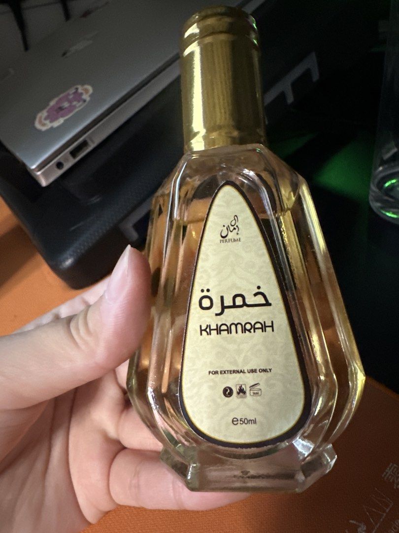 Lattafa Khamrah Eau De Parfum 50ml (Category: Fragrance & Deodorants) located in Singapore. Submitted by lilyxtan972041 (Listing ID 1455274672, Image 2). Description: - Lattafa Khamrah Perfume - 50ml bottle - Ideal for fans of Middle Eastern fragrances - Selling because I don’t use this perfume anymore. Has a woody, fresh fragrance. .