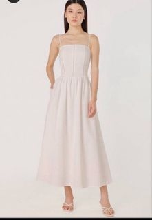 HARTLIE PADDED LINEN EYELET INSERT TWO-WAY MIDAXI DRESS