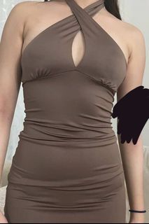 h&m Brown Halter Neck Bodycon Mini Dress