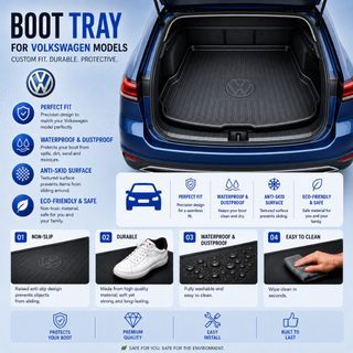 Volkswagen & Volvo Boot Tray Boot Liner Cargo Mat Trunk Mat Waterproof TPE Custom Fit for VW Golf, Polo, Passat, Jetta, Tiguan, Touran & Volvo V40, S60, XC60, XC90 (2002–2021+)**