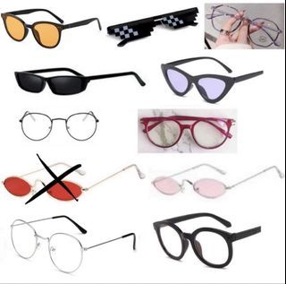 Assorted Fashion Sunglasses - Various Styles and Colour, Orange, Purple, Black, Red, Pink, Yellow, Meme Glasses, No Degree, Oval, Circle Lens, Round, Cat Eye, Geometric, Blue Light Glasses